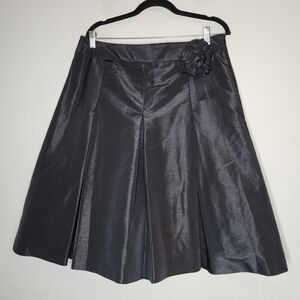 Oscar De La Renta Black Pleated A-Line Skirt Bow Vintage Size 16 90s Party y2k